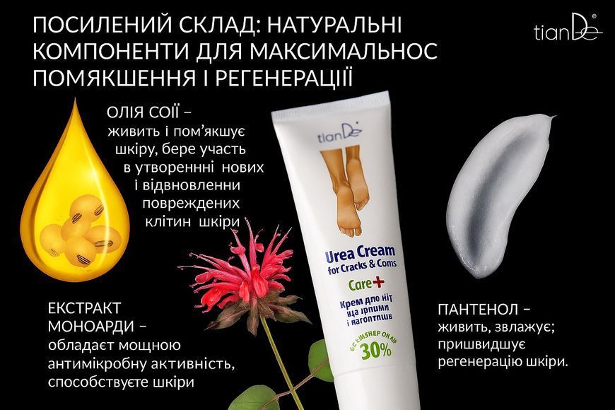 Крем для ніг від тріщин і натоптишів з сечовиною 30% TianDe 80 г &mdash; інтенсивне зволоження та м&rsquo;якість шкіри 46903 фото